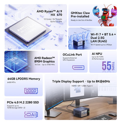 GMKtec EVO-X1 Pro AMD Ryzen™ AI 9 HX 470 AI Mini PC