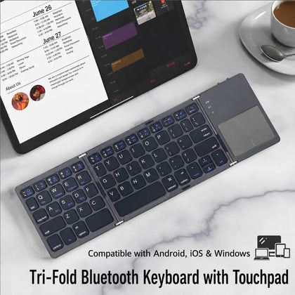 GMKtec Mini Portable Tri-Fold Bluetooth Keyboard with Touchpad