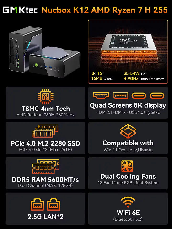 GMKtec NucBox K12 AMD Ryzen™ 7 H 255 Mini PC