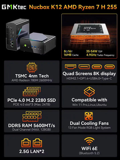 GMKtec NucBox K12 AMD Ryzen™ 7 H 255 Mini PC