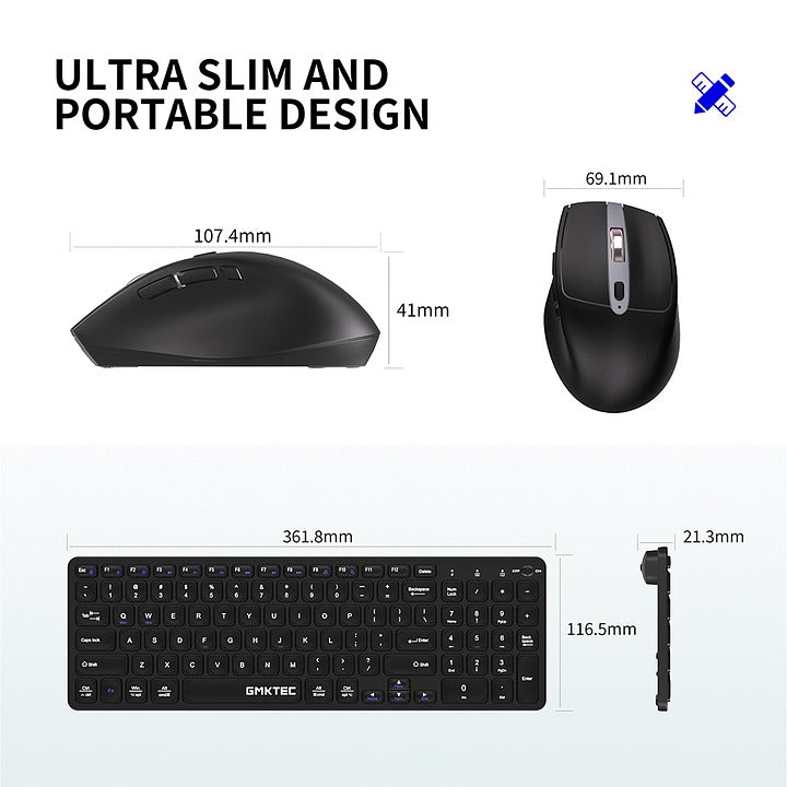 GMKtec 2.4G Wireless Full-sized Keyboard & Mouse Combo