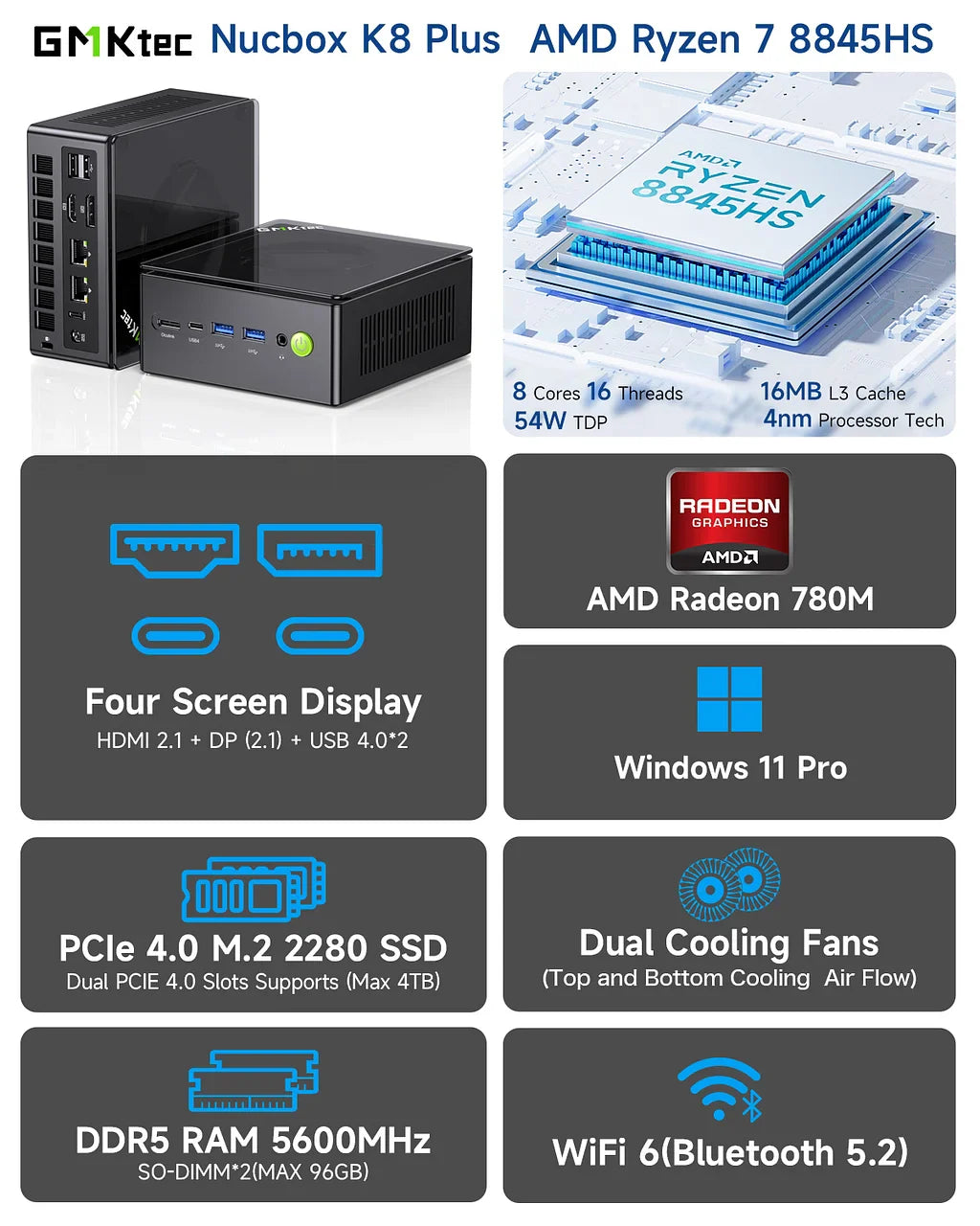 GMKtec NucBox K8 Plus AMD Ryzen™ 7 8845HS Mini PC